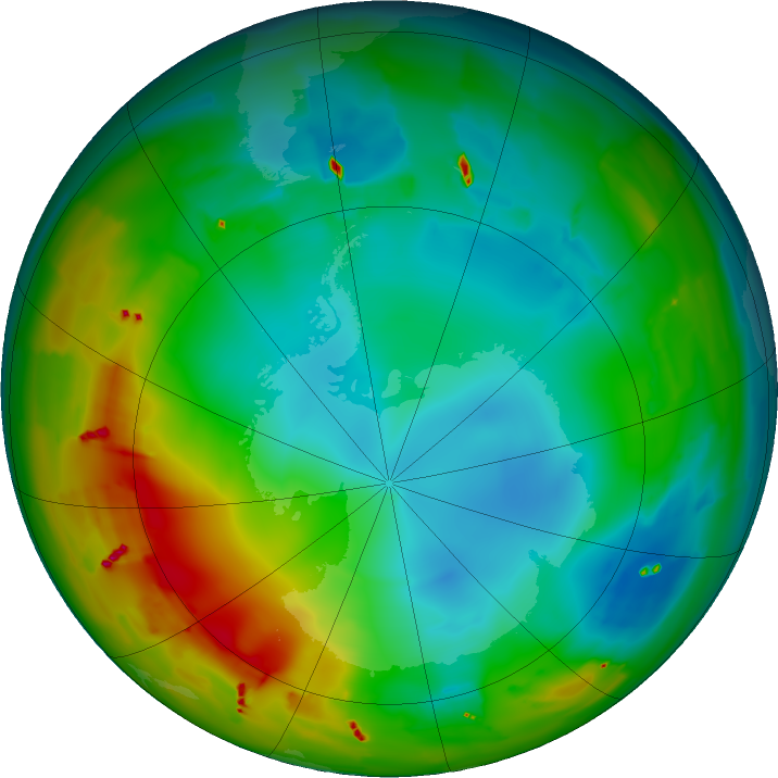 Antarctic ozone map for 22 July 2011